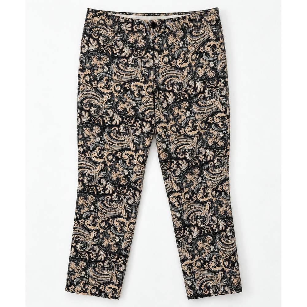 Talbots Hampshire Ankle Pants Black Tan Paisley Print Straight Leg Trousers 20